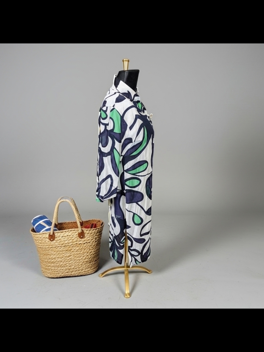 True Vintage 90s Blue & Green Abstract Floral Coverup Dress Size M/L - Picture 2 of 13